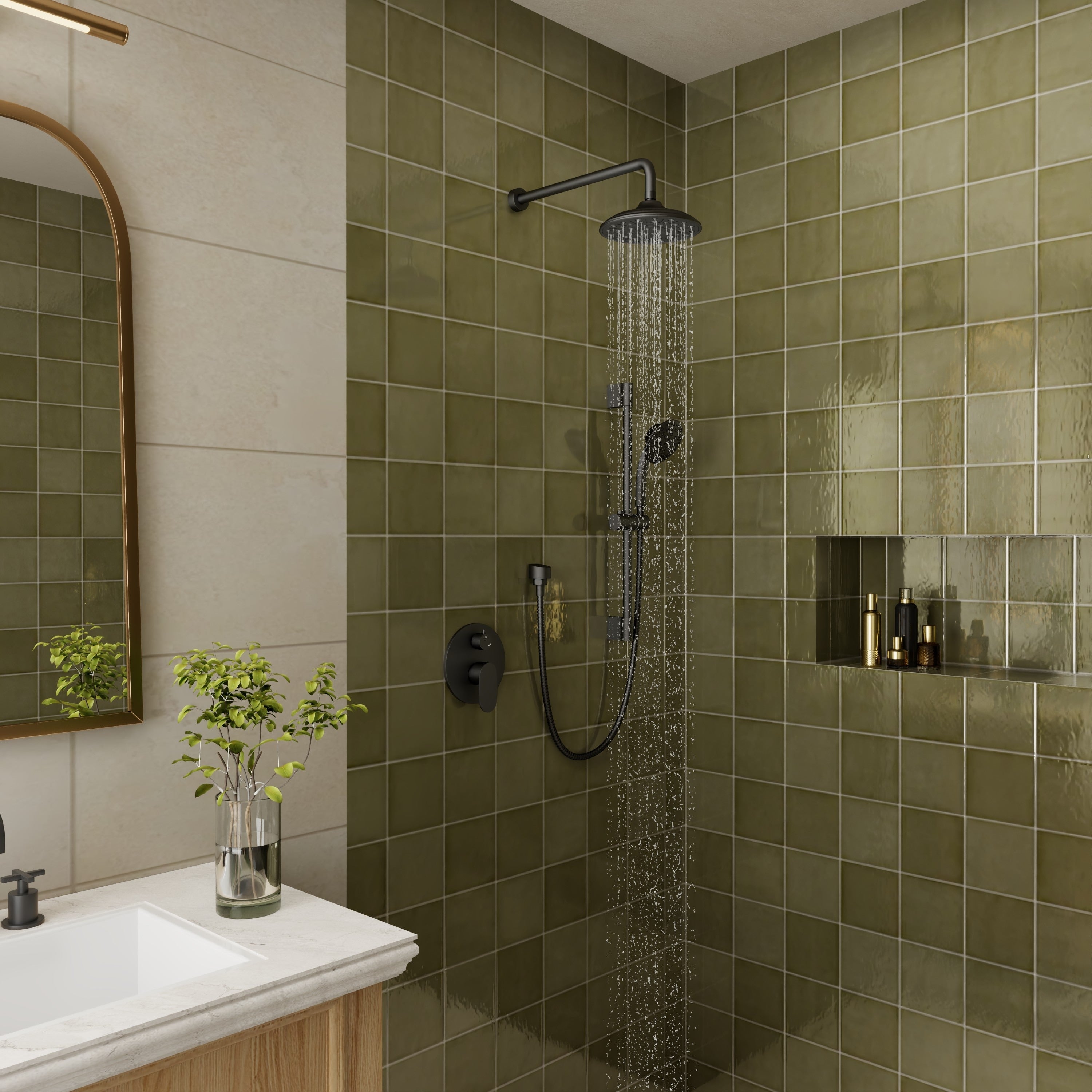 4 Spray Wall Mount Dual Fixed And Handheld Shower Head With Adjustable Slide Bar And Pressure Balanced Valve