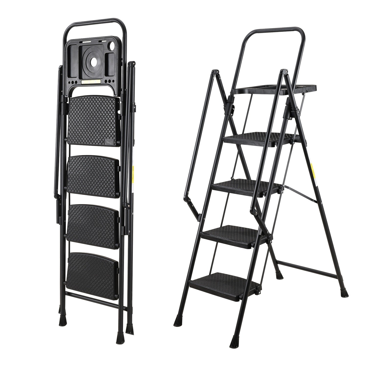 4 Step Ladder Folding Step Stool With Non Slip Wide Pedals Soft Handle 330 Lb Capacity Steel Ladder Suitable For Home