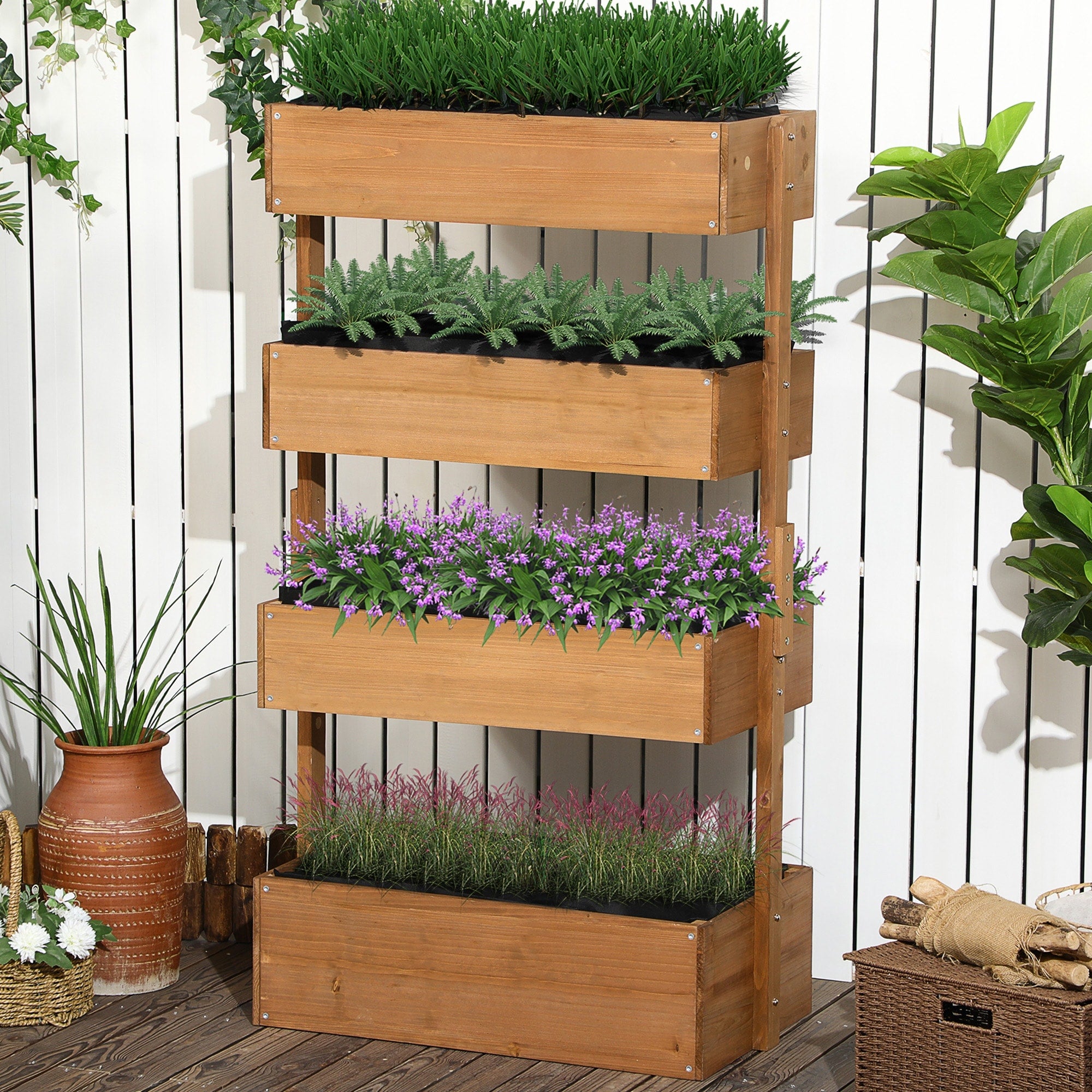 4 Tier Adjustable Raised Garden Bed Fir Wood With Breathable Fabric