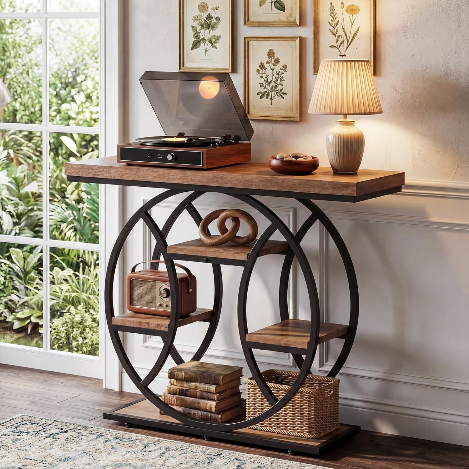 4 Tier Console Table With Storage Shelves For Entrance Living Room