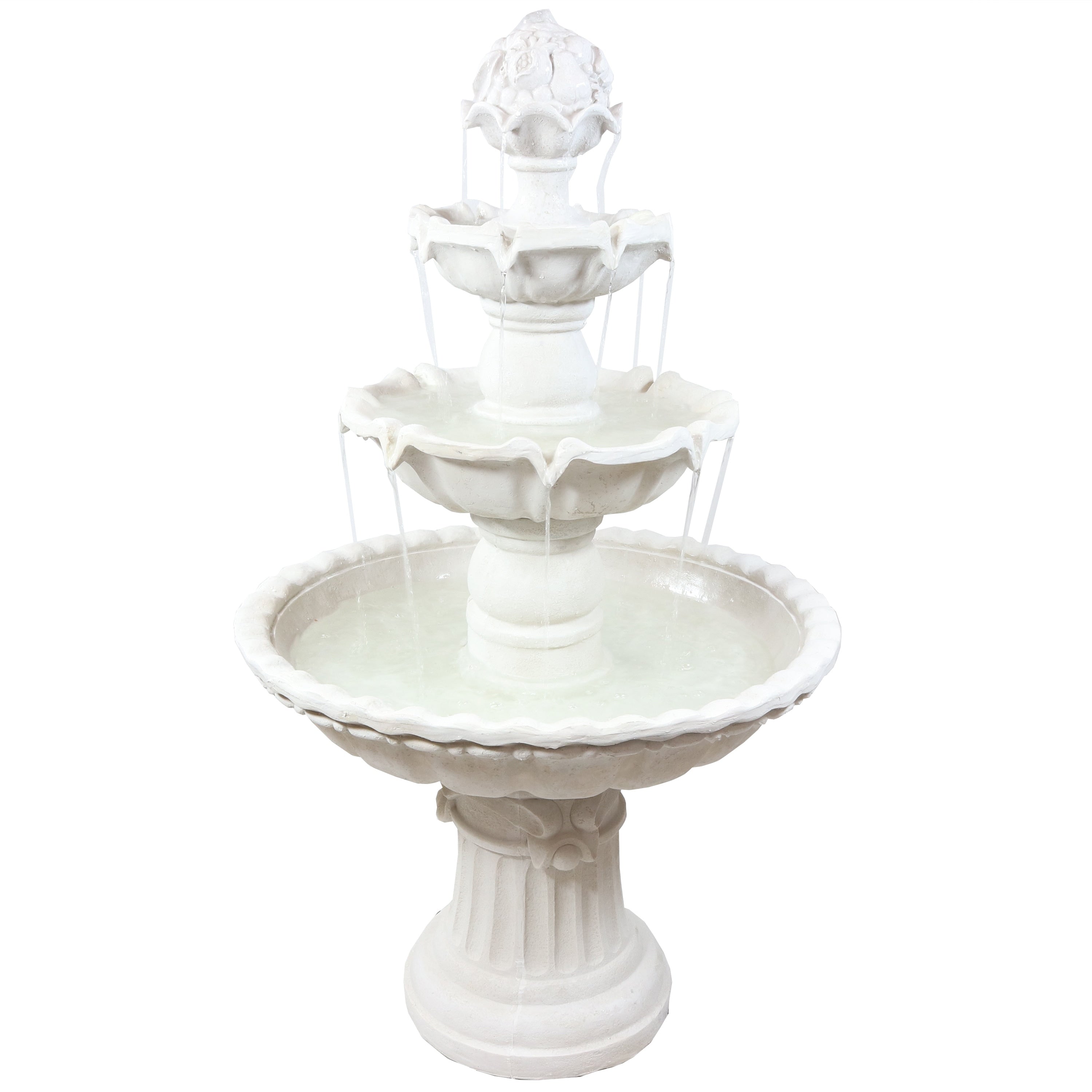 Sunnydaze 4 Tier White Electric Outdoor Water Fountain With Fruit Top 52 Inch