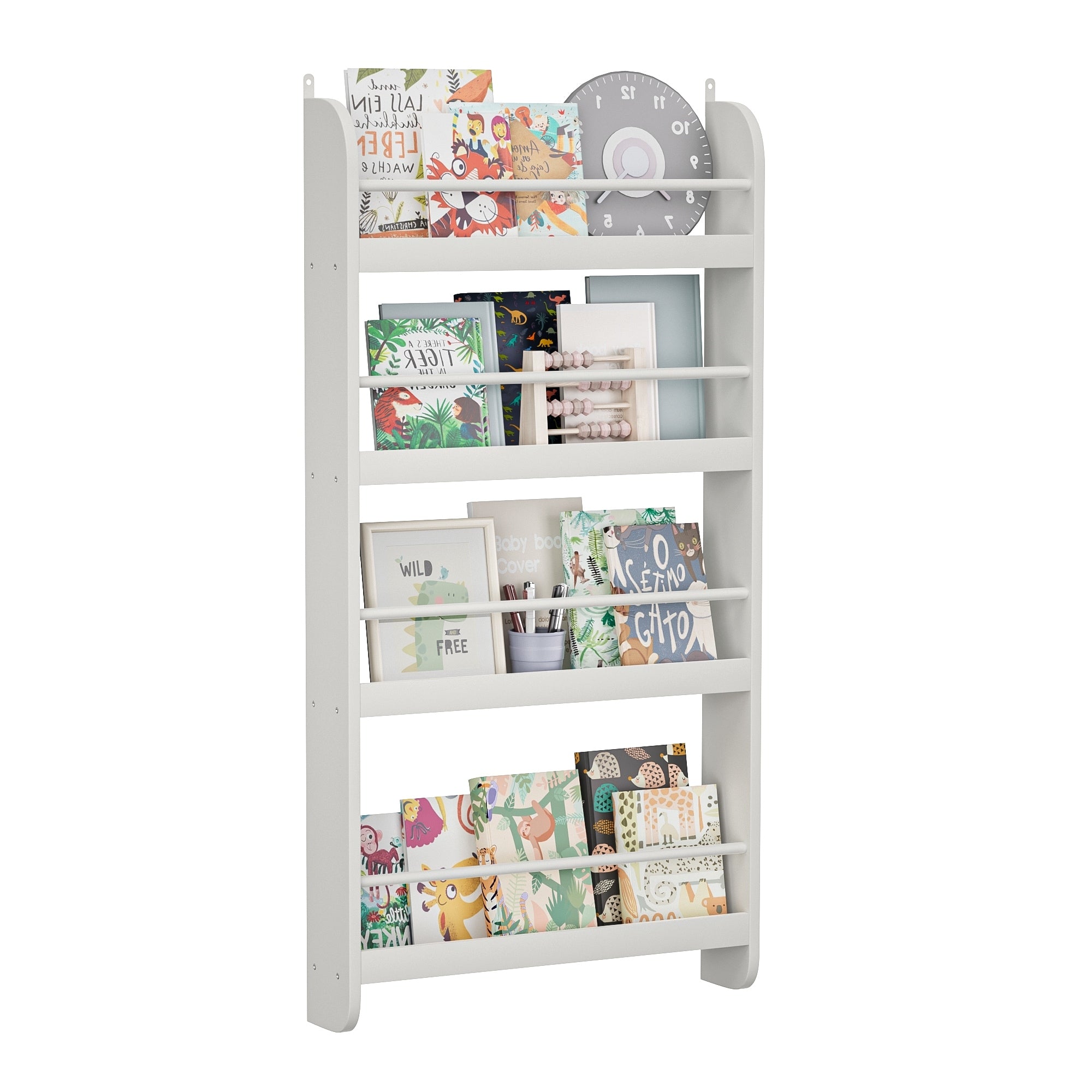 4 Tier Kids Bookshelf Wall Mounted Kids Bookcases Organizer For Toys And Books