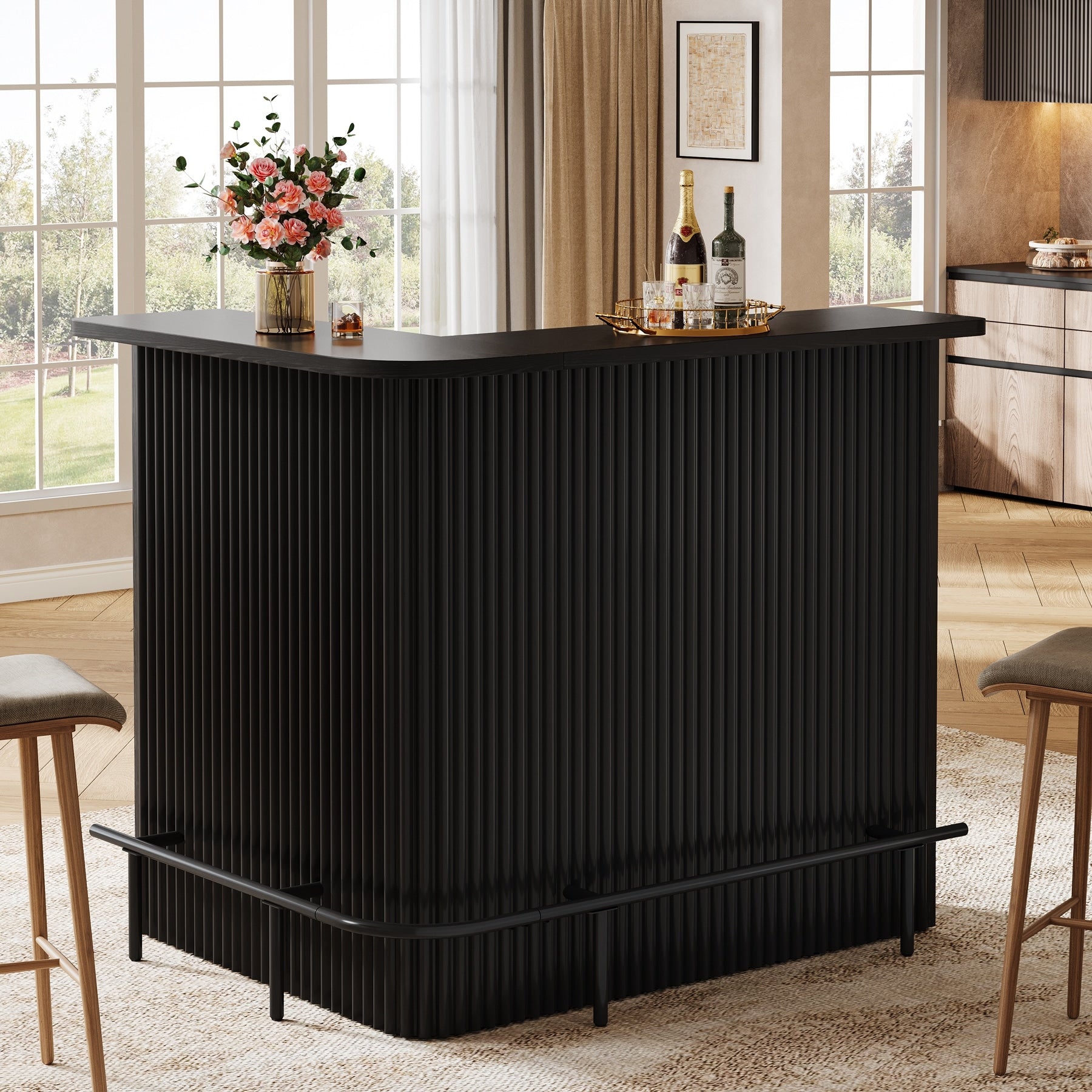 4 Tier L Shaped Bar Table Home Bar Unit With Metal Footrest