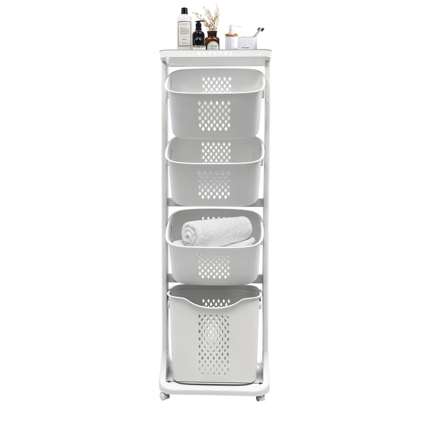 4 Tier Laundry Hamper Sorter Laundry Storage Organizer With Wheels Removable Rolling Laundry Baskets Bathroom Cart