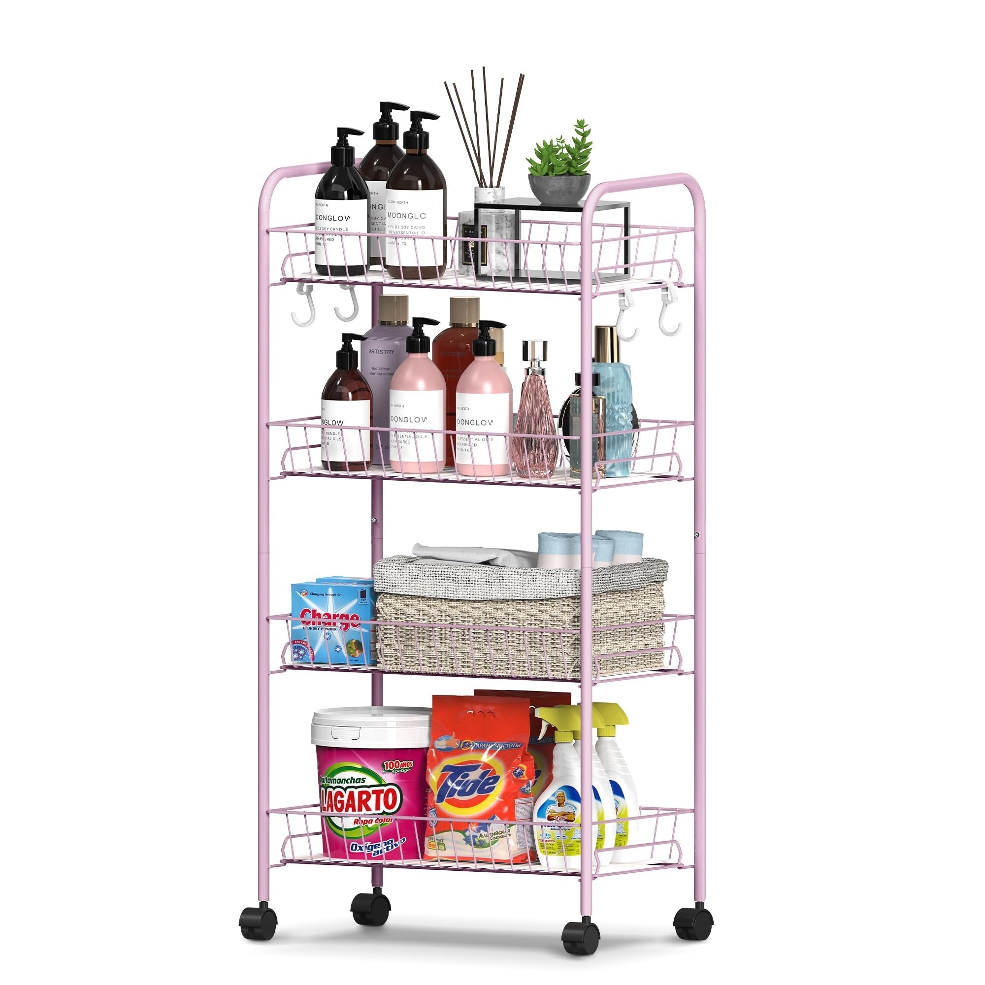 4 Tier Rolling Utility Cart With Removable Baskets