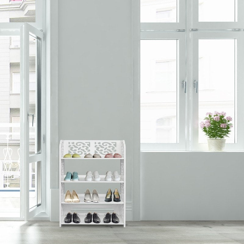 4 Tier Shoe Rack Organizer Wood Storage Shelf Ideal For Entryway Hallway Bathroom Living Room