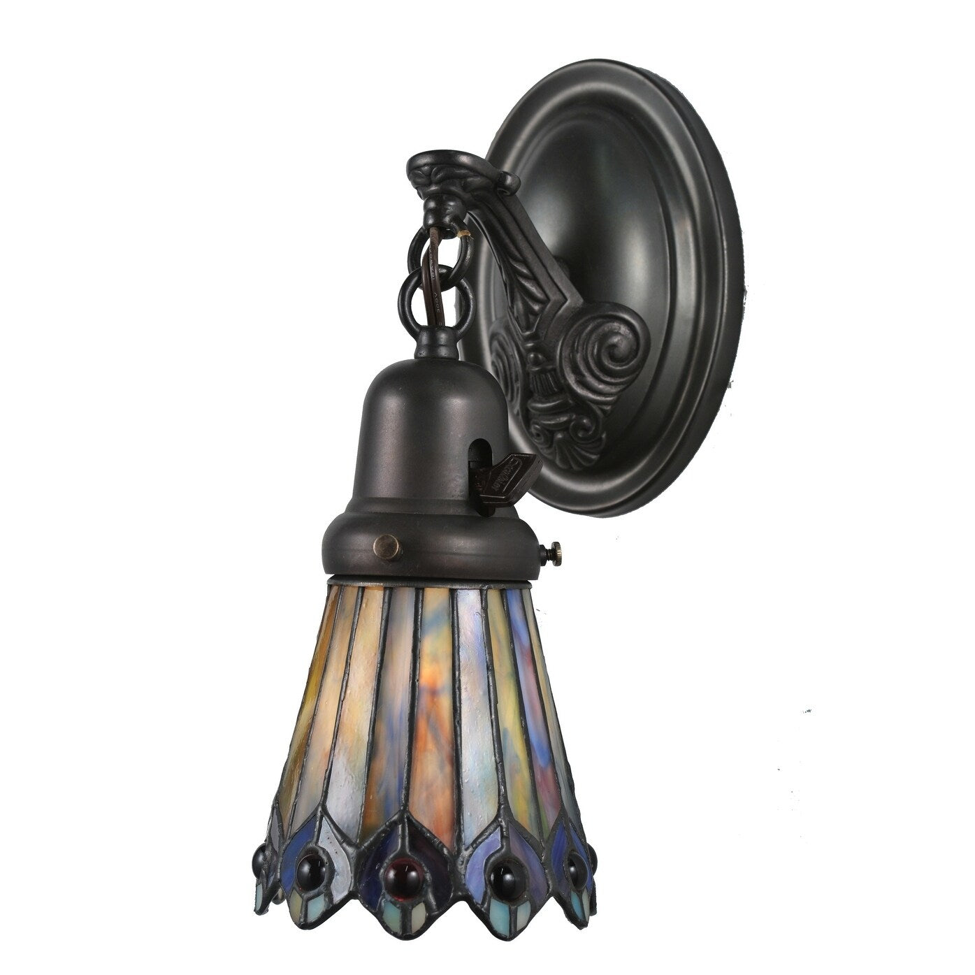 4 W Tiffany Jeweled Peacock Wall Sconce
