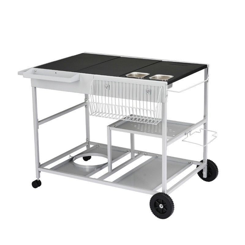 4 Wheel Silver Bbq Cart Stainless Steel Top With Seasoning Tray N A