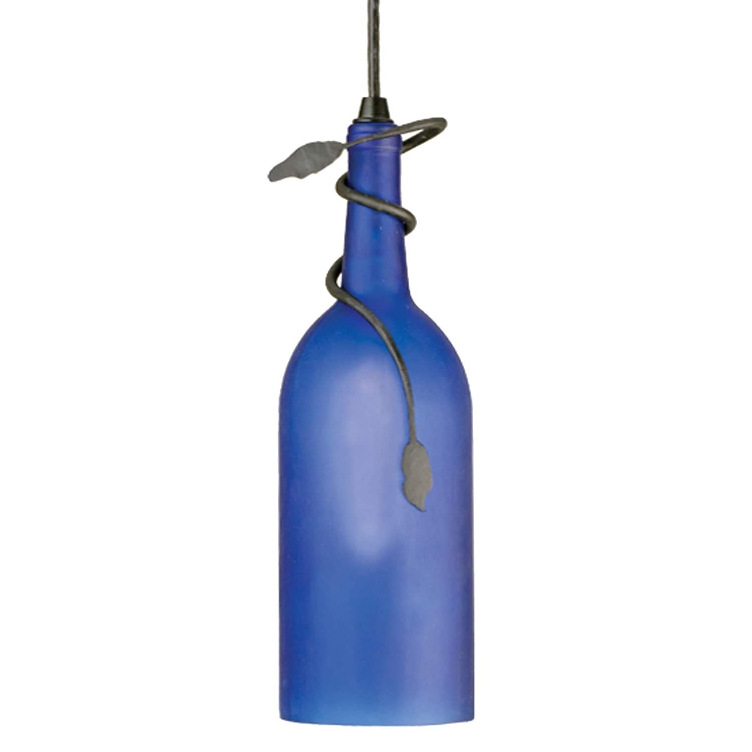 4 Wide Tuscan Vineyard Frosted Blue Wine Bottle Mini Pendant