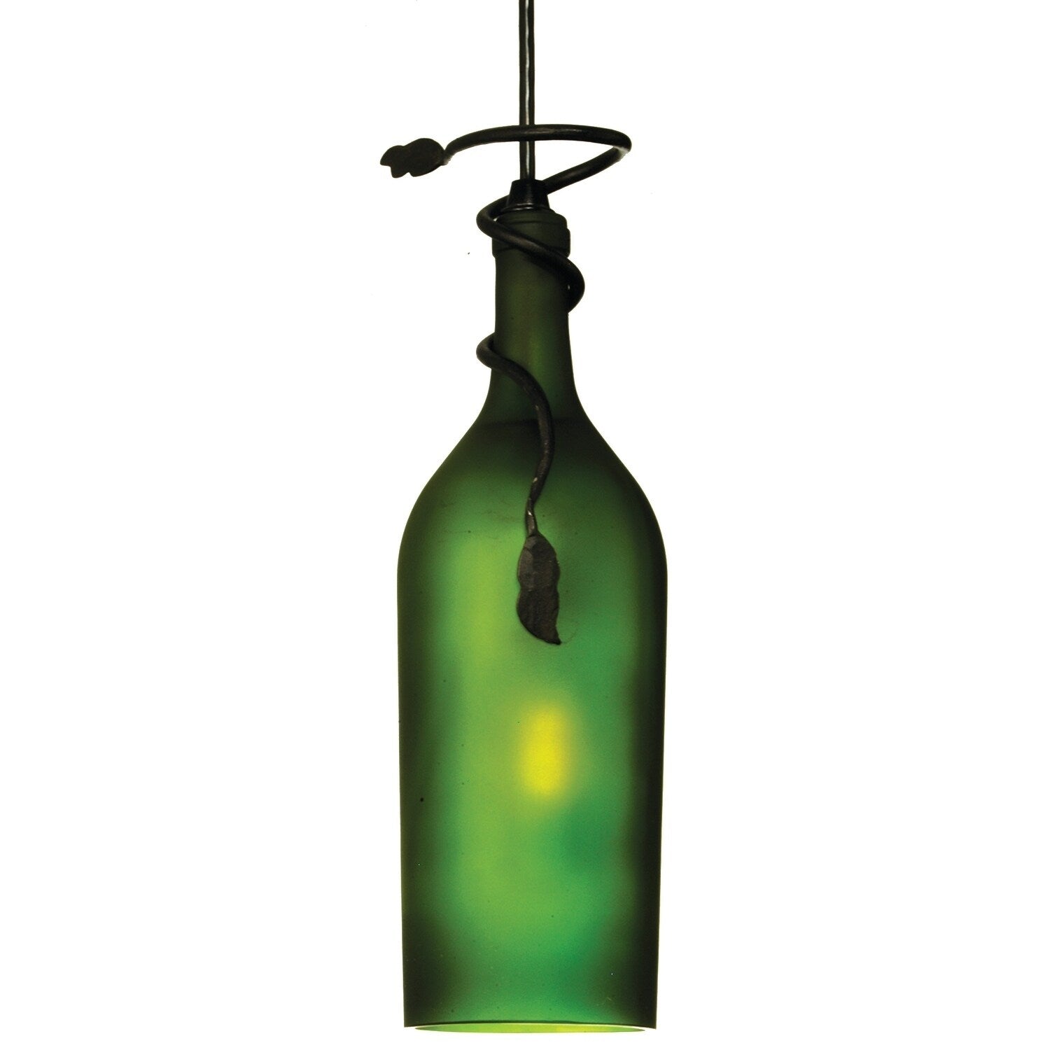 4 Wide Tuscan Vineyard Frosted Green Wine Bottle Mini Pendant