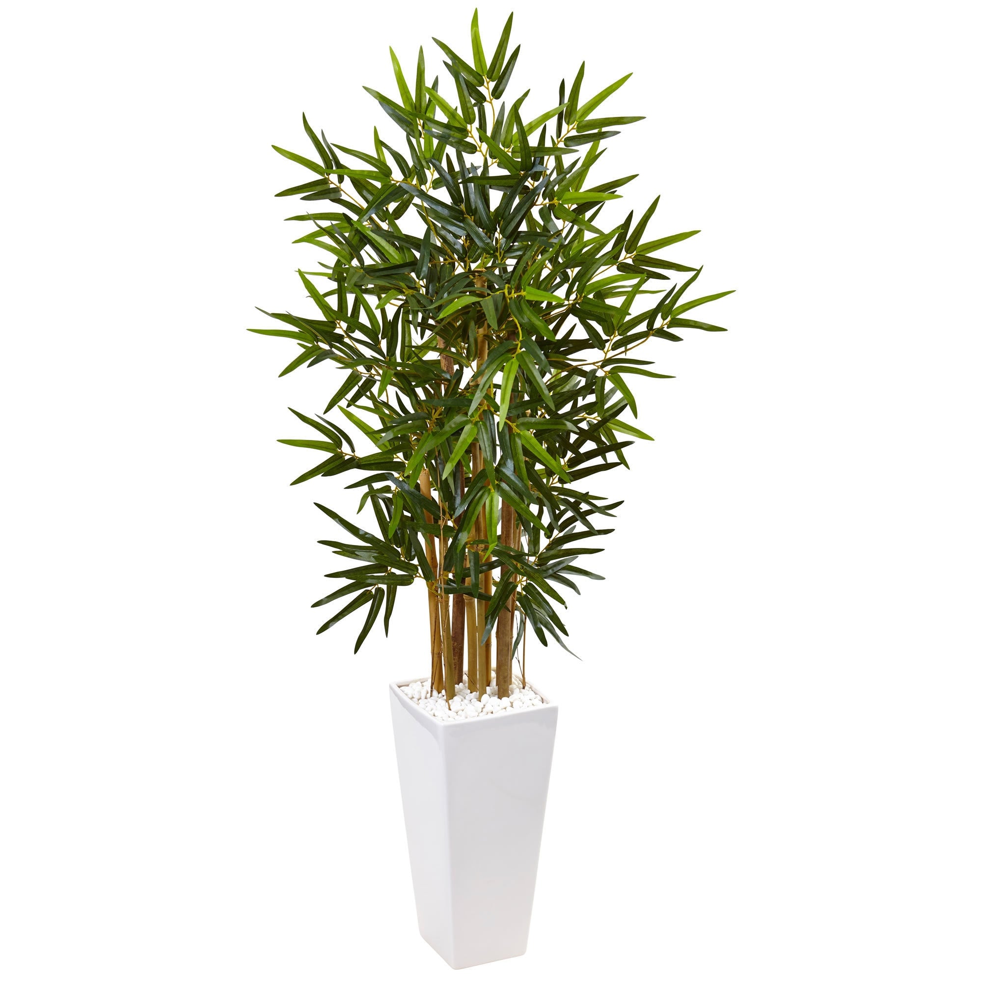 Nearly Natural 4 Foot Bamboo Tree In White Tower Planter