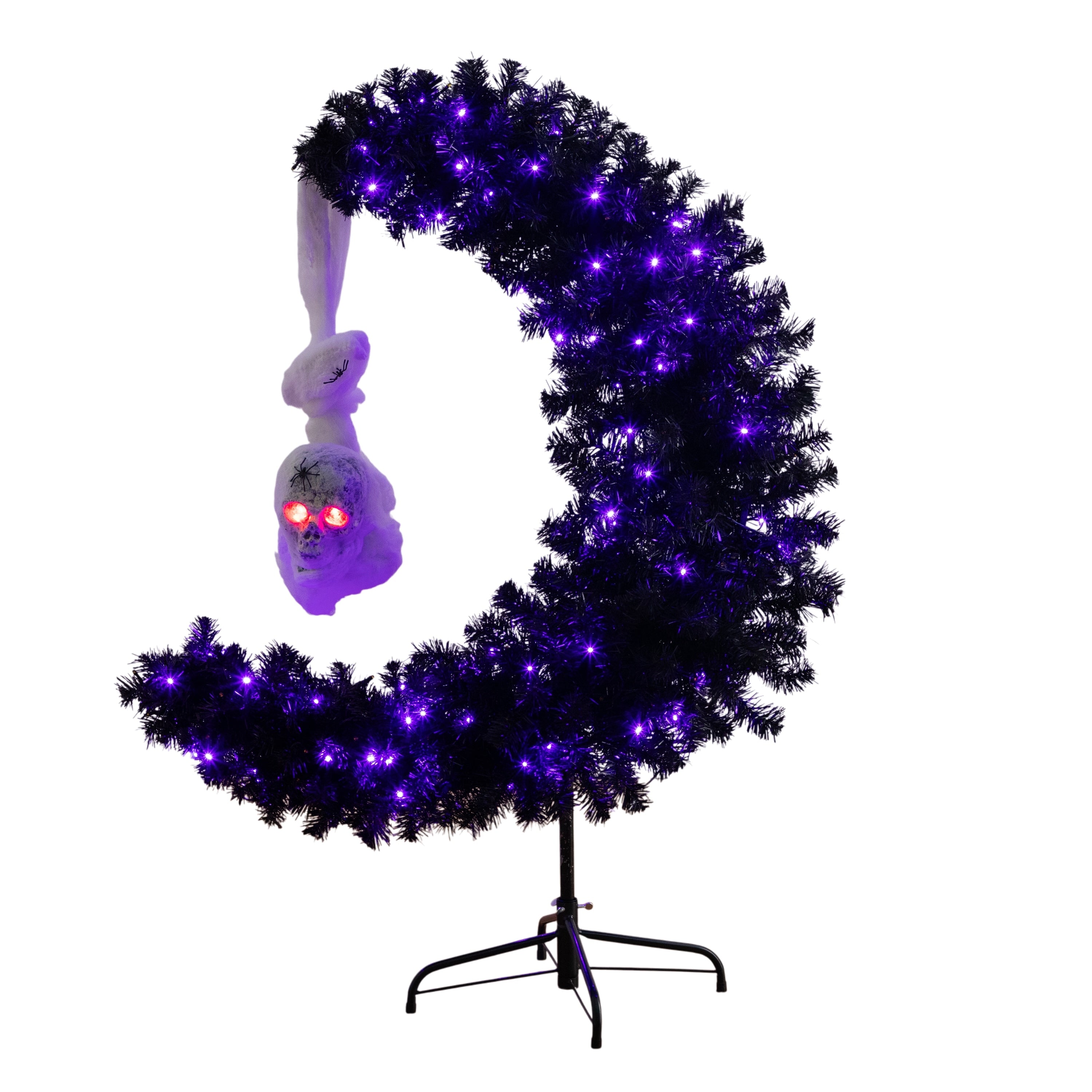 4 Ft Pre Lit Halloween Black Moon Tree With 250 Led Lights