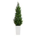 4 Ft Uv Resistant Artificial Cedar Tree In White Tower Planter