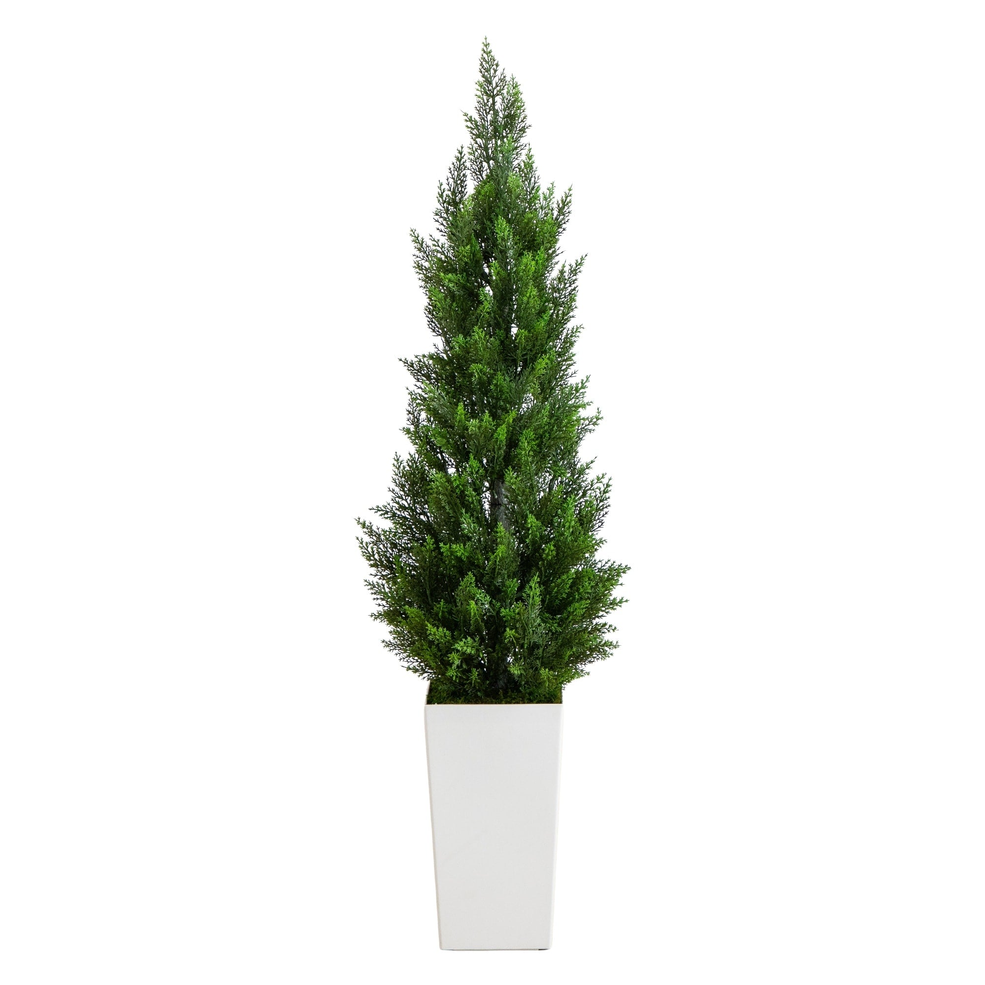 4 Ft Uv Resistant Artificial Cedar Tree In White Tower Planter