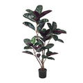 4 Ft. Artificial Rubber Tree Faux Green Plant With Bendable Branches In Black Cement Filled Nursery Pot Low Maintenance