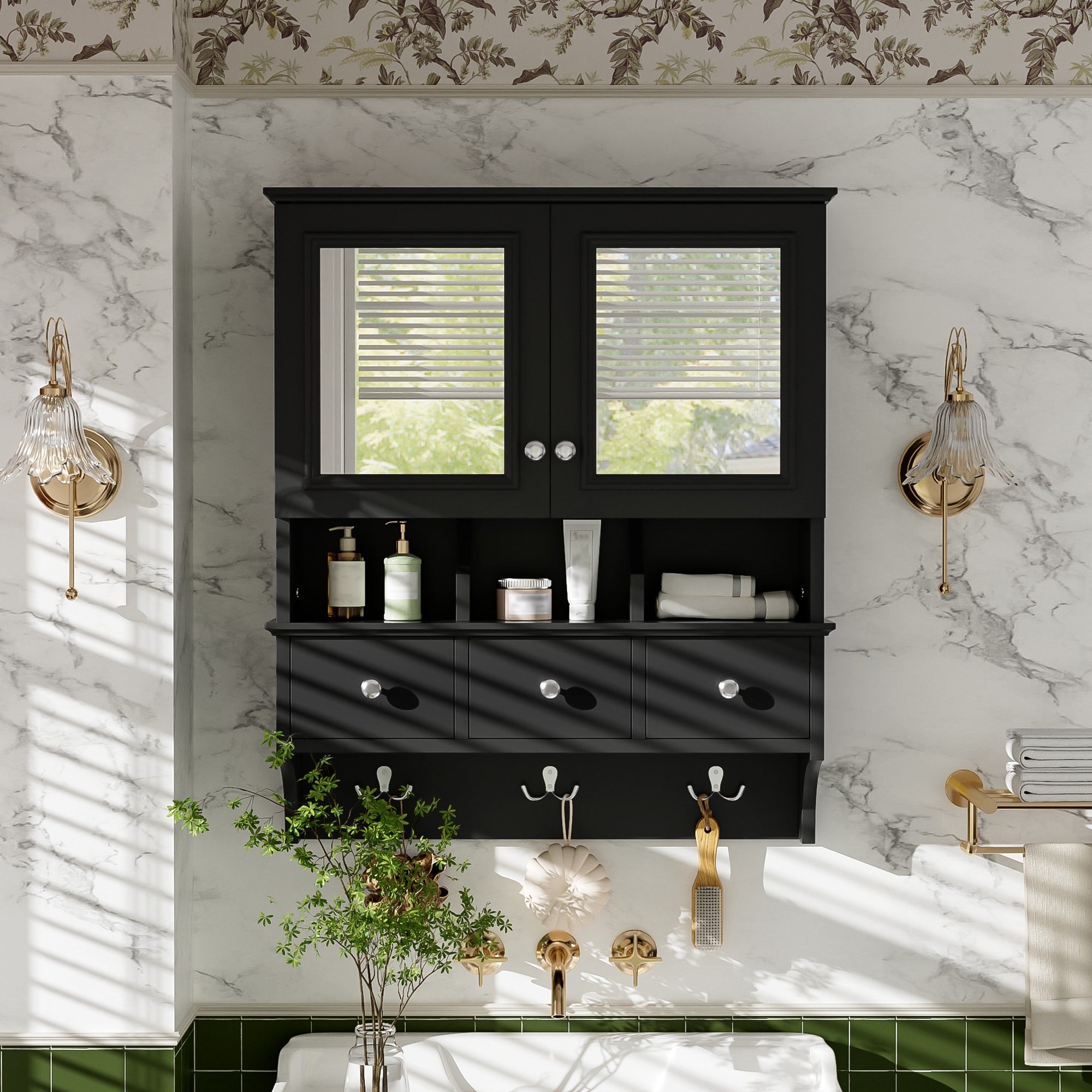 4 In 1 Bathroom Mirror Cabinet 24 Wall Mounted Medicine Cabinet With Drawers Organizer Hooks High Define Mirrors With Storage