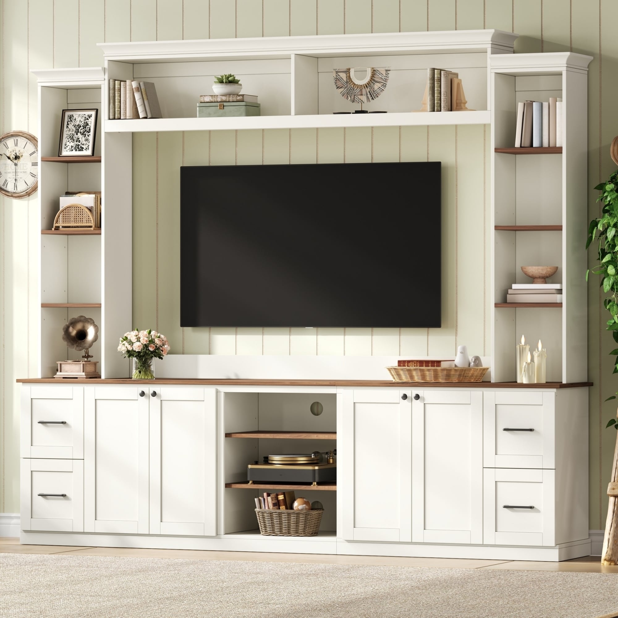 4 In 1 Entertainment Center Wall Unit For Tvs Up To 70 With Adjustable Shelves