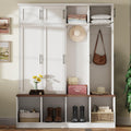 4 In 1 Farmhouse Hall Tree With Bench And Storage For Entryway