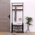 4 In 1 Hall Tree With Shoe Bench Hanging Rod And 9 Hooks 72.8