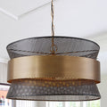 4 Light Patinaed Brass Black Pendant