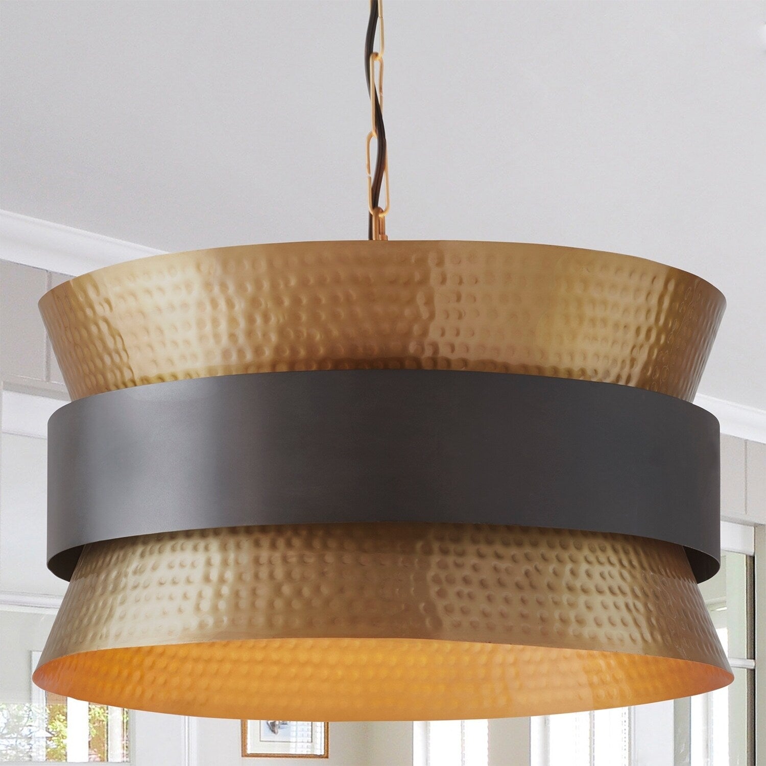 4 Light Patinaed Brass Dark Zinc Pendant