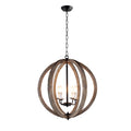 Rustic Vintage Black Wood 4 Light Pendant Orb Chandelier