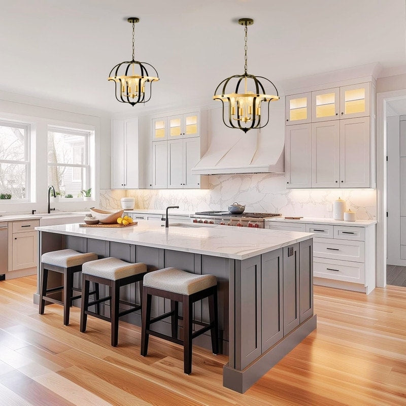 4 Light Light For Kitchen Metal Living Room Black Gold Pendant Light N A