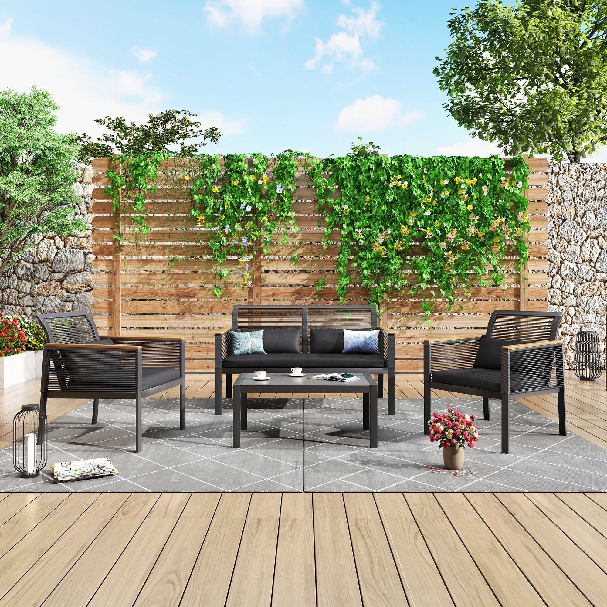 Patio Furniture Sofa Set Wicker Patio Conversation Set 4 Piece