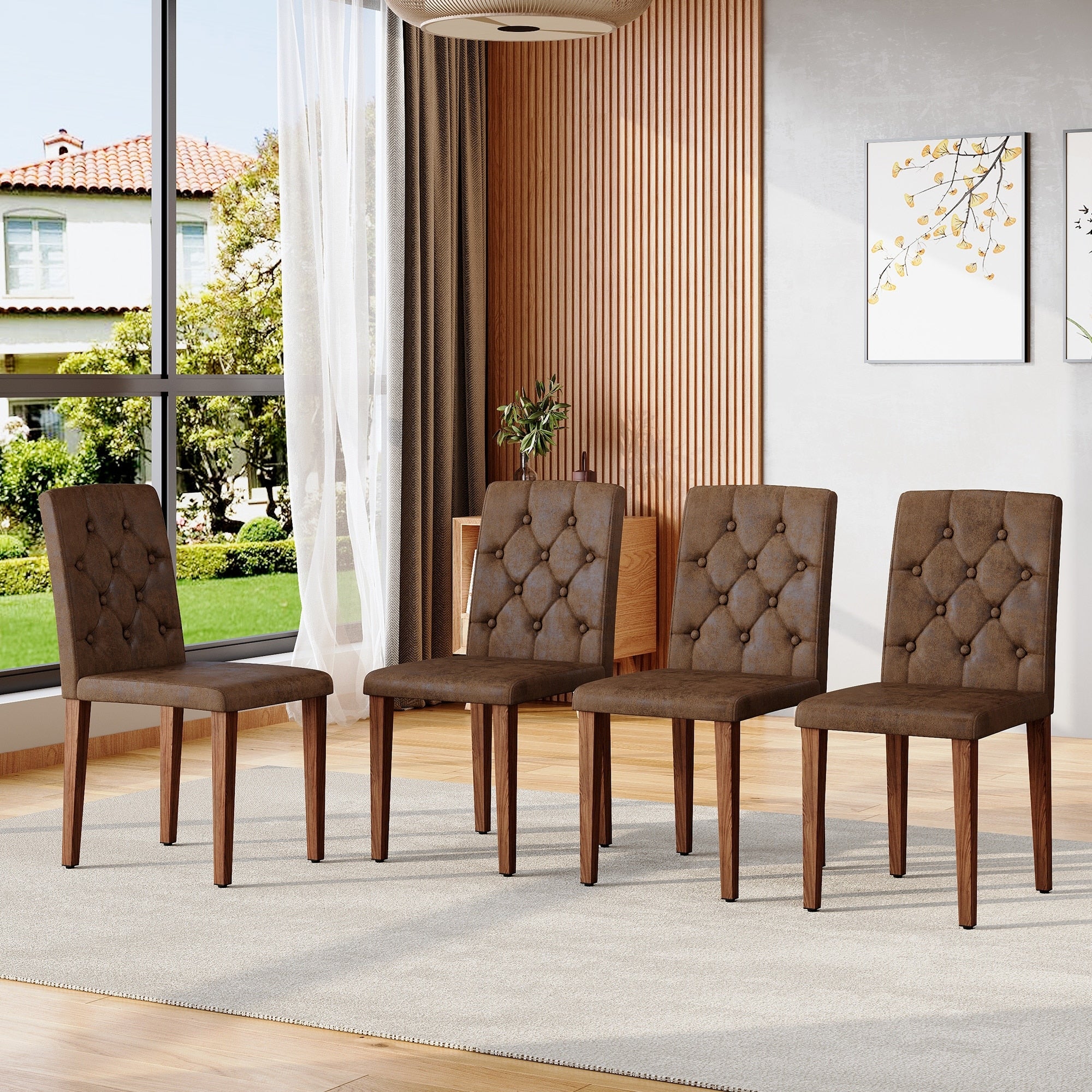 4 Piece Technology Cloth Dining Chair Ergonomically Designed With A Buckle Backrest 35 Inches High Metal Legs
