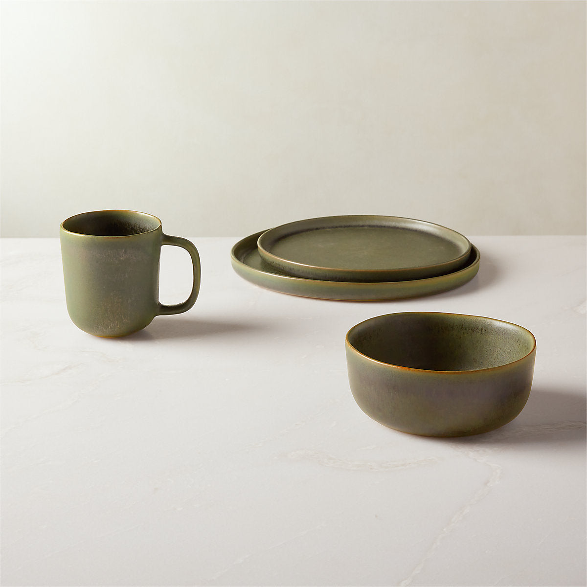 Drift Green Salad Plates with Reactive Glaze Set of 6