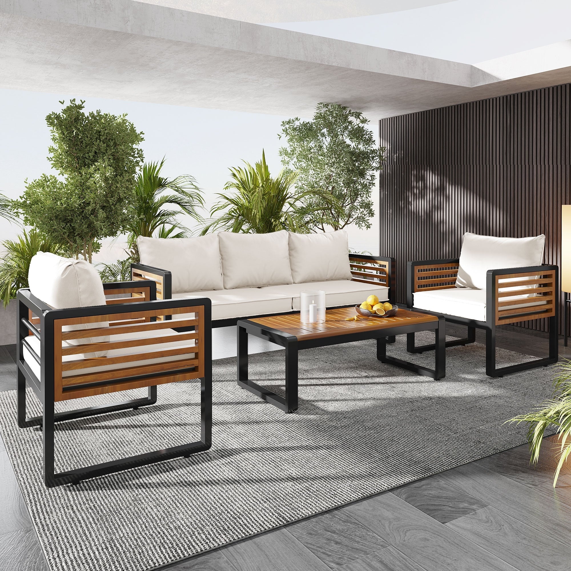 4 Pieces Outdoor Furniture Sofa For 5 Person Conversation Set
