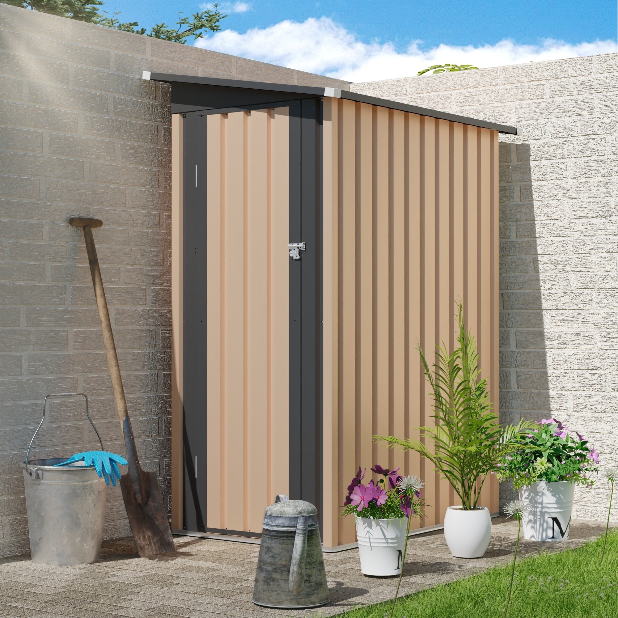 4.27 Ft X2.42 Ft Metal Garden Shed With Side Hinge Door