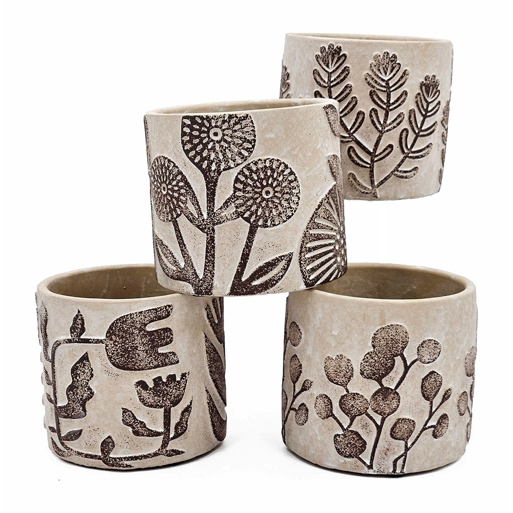 4.3 Set Of 4 Planters Textured Sand Cement Succulent Pots 4.3