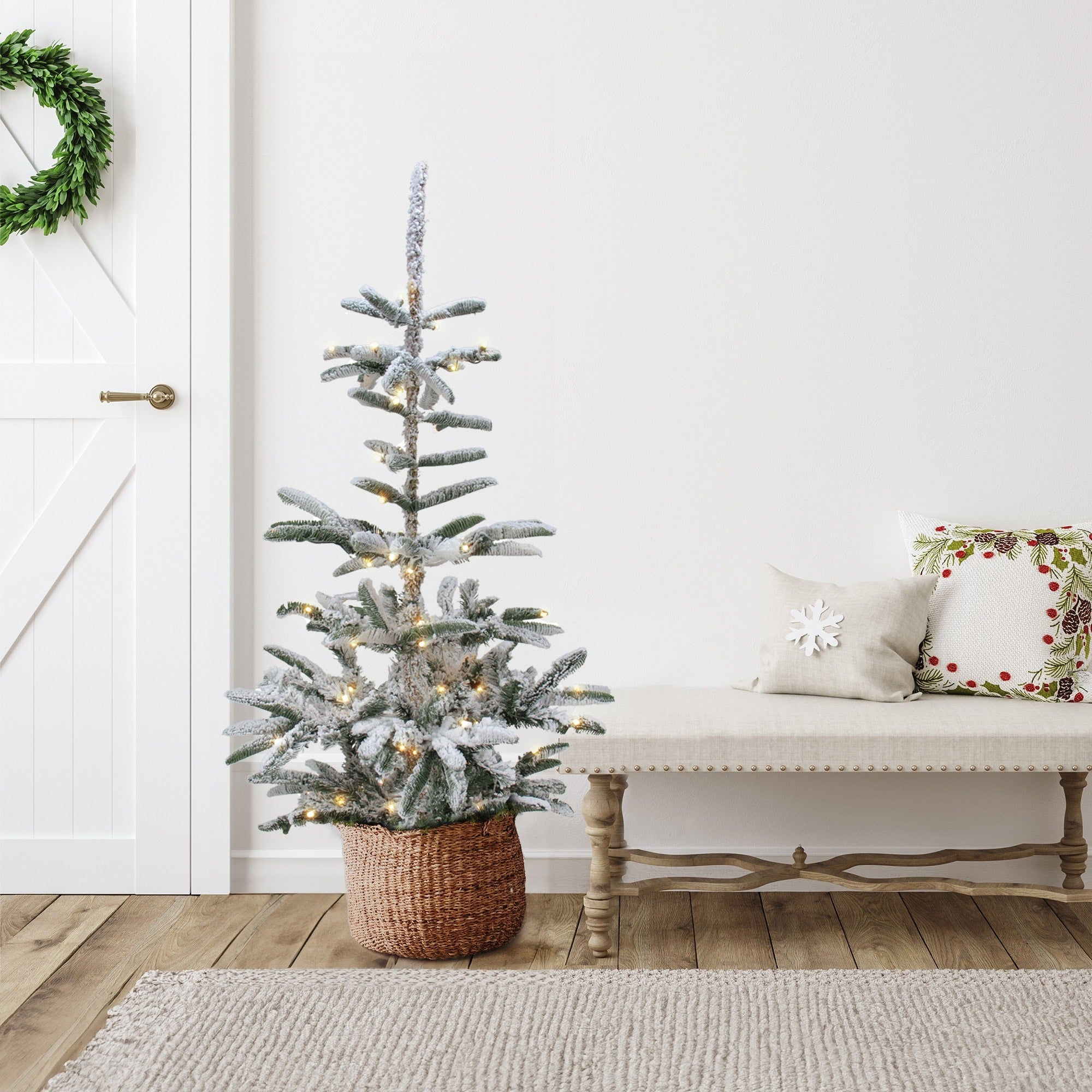 4.5 Pre Lit Noble Fir Artificial Flocked Christmas Tree Warm Clear Led Lights