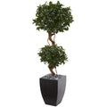 4.5 Sweet Bay Artificial Double Topiary Tree In Black Wash Planter