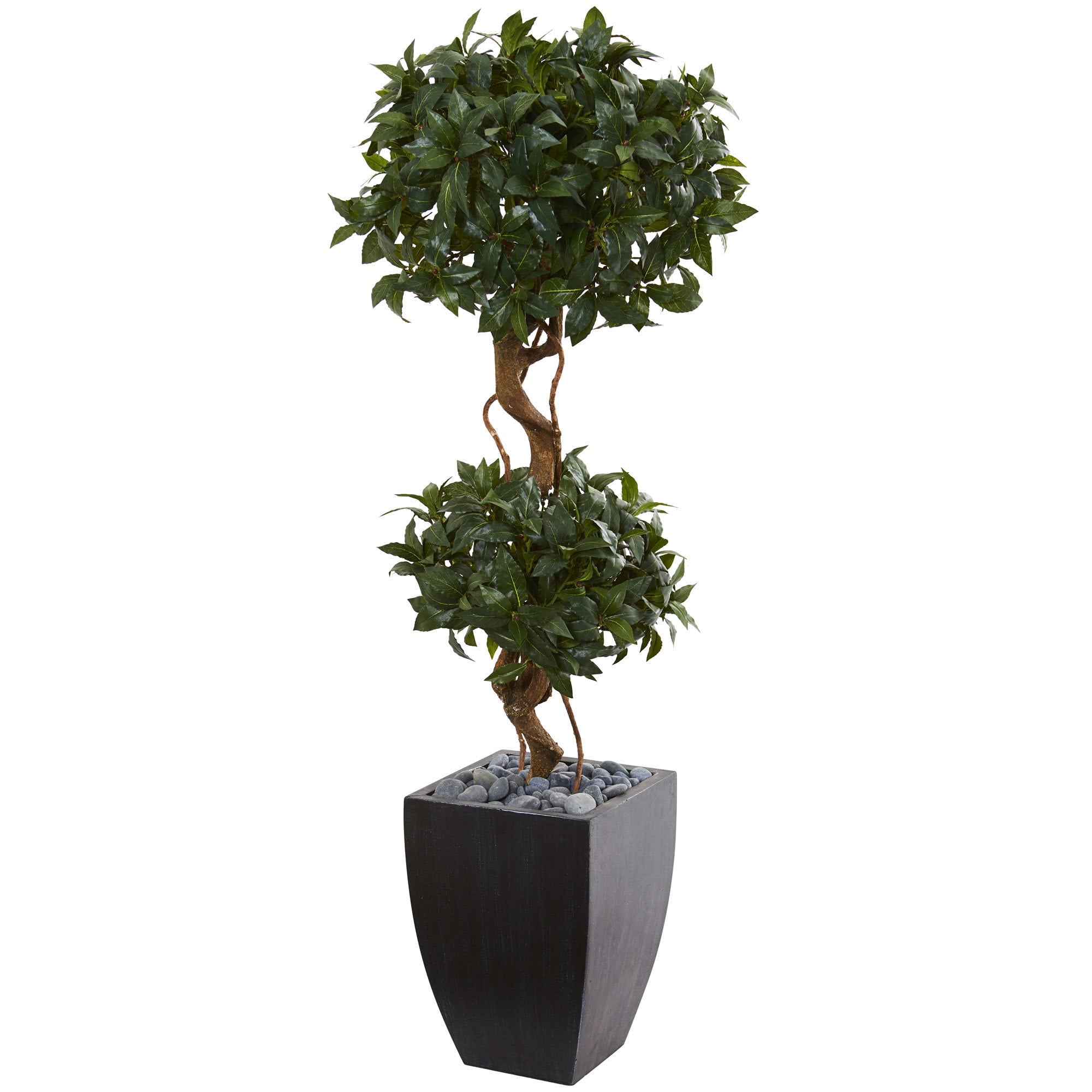 4.5 Sweet Bay Artificial Double Topiary Tree In Black Wash Planter