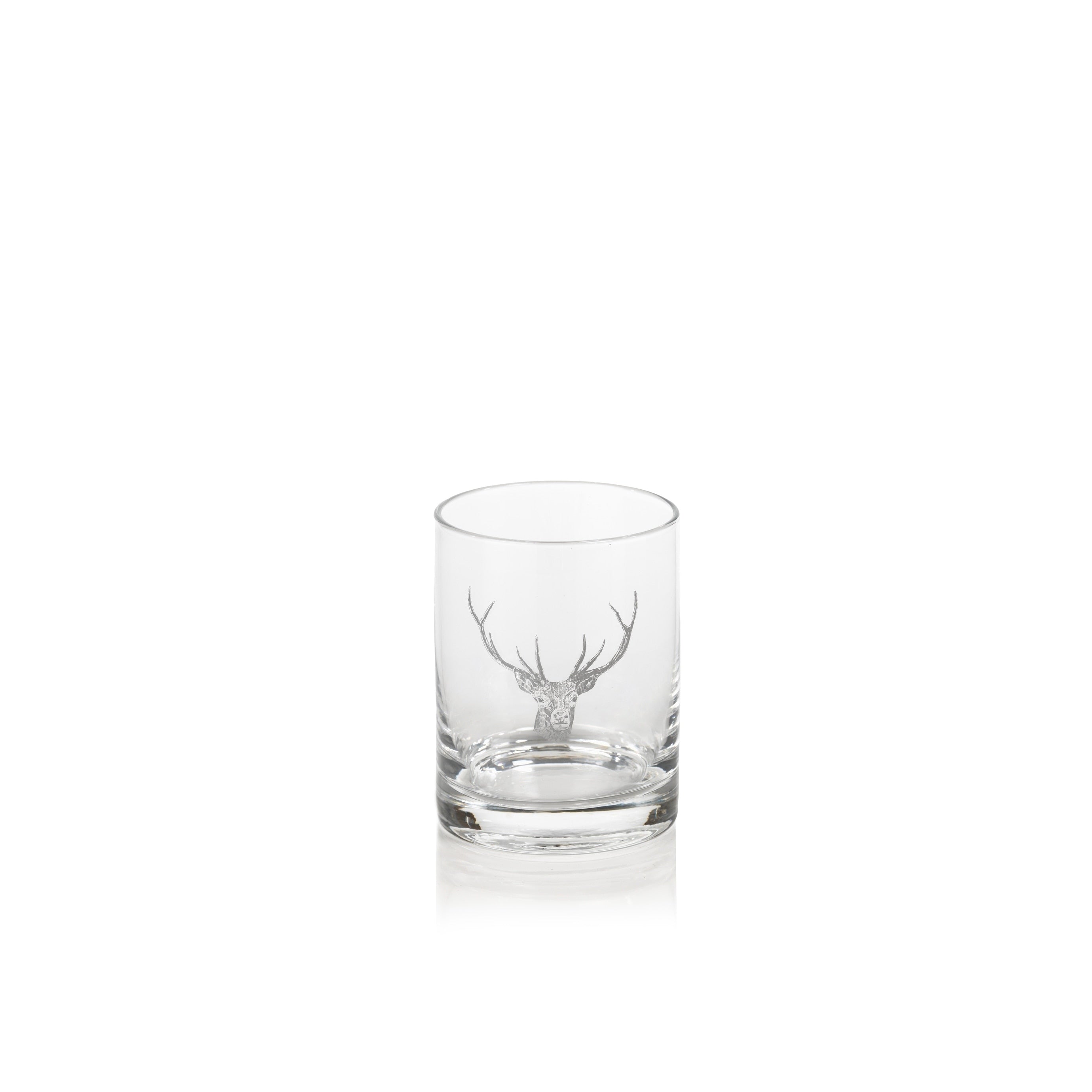 4.5 Tall Double Old Fashioned Glasses Stag Head Design Clear Set Of 6