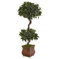 Nearly Natural 4.5 Foot Sweet Bay Double Topiary Tree In Metal Planter