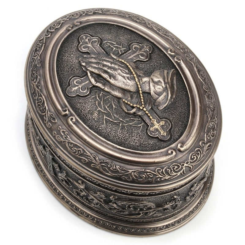 4.53 In L Praying Hands Trinket Box Poly Resin