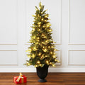 4.5Ft Pre Lit Artificial Pine Christmas Tree With Pinecones Urn Planter Pot 56.4 H X 26.4 Diameter