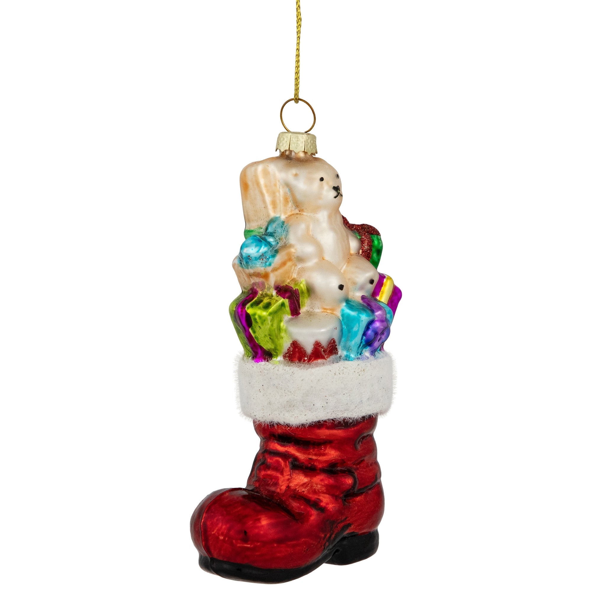 5 Shiny Red Present Filled Stocking Hanging Glass Christmas Ornament