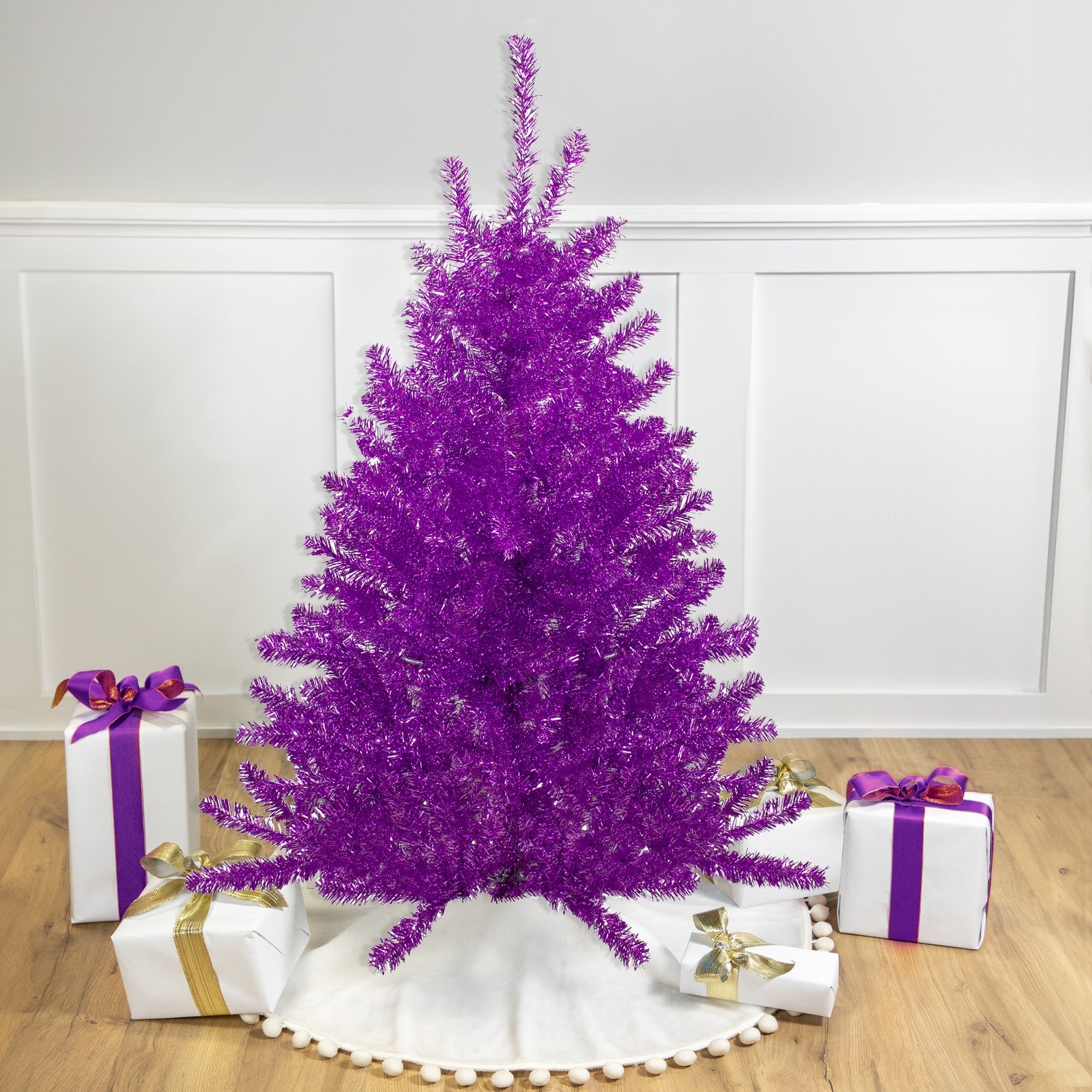 4.5 Metallic Purple Tinsel Artificial Christmas Tree Unlit 4.5 Foot