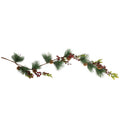 54 Snow Dusted Pine Cones Berries And Long Pine Needles Artificial Christmas Garland Unlit Green