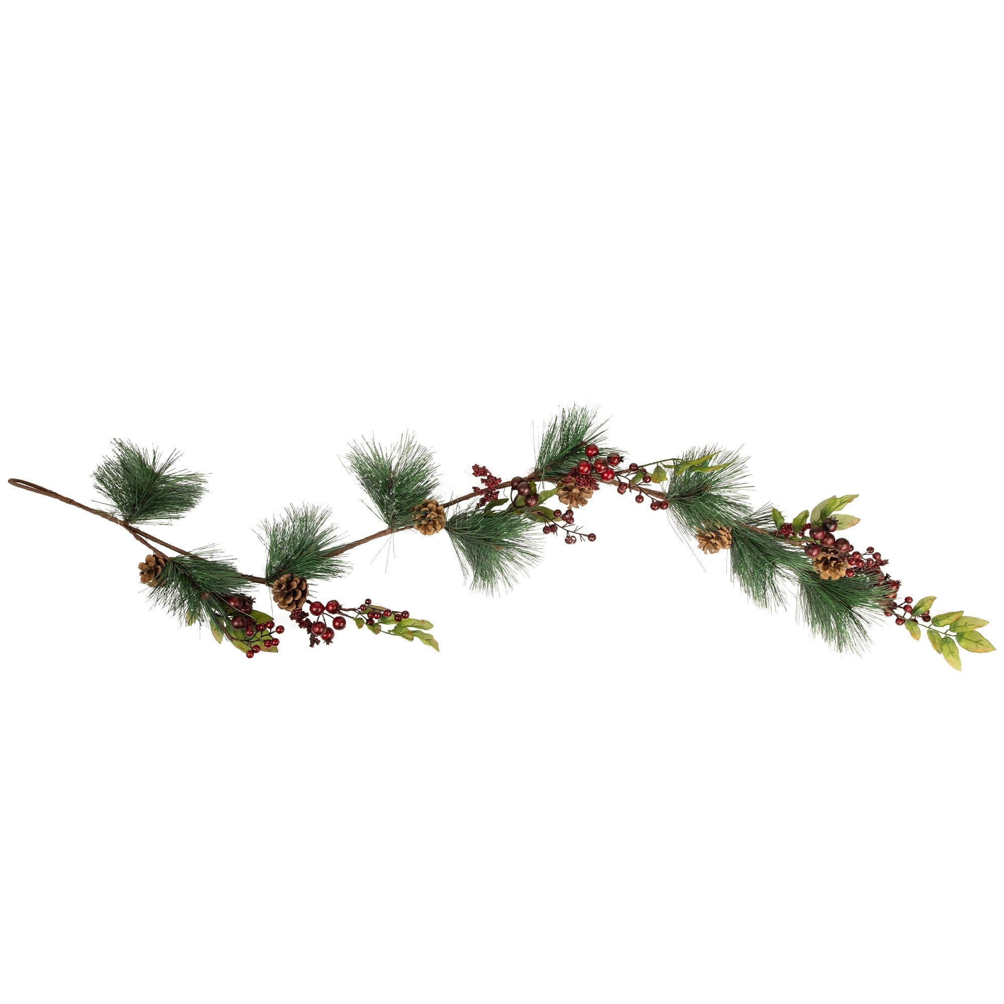 54 Snow Dusted Pine Cones Berries And Long Pine Needles Artificial Christmas Garland Unlit Green