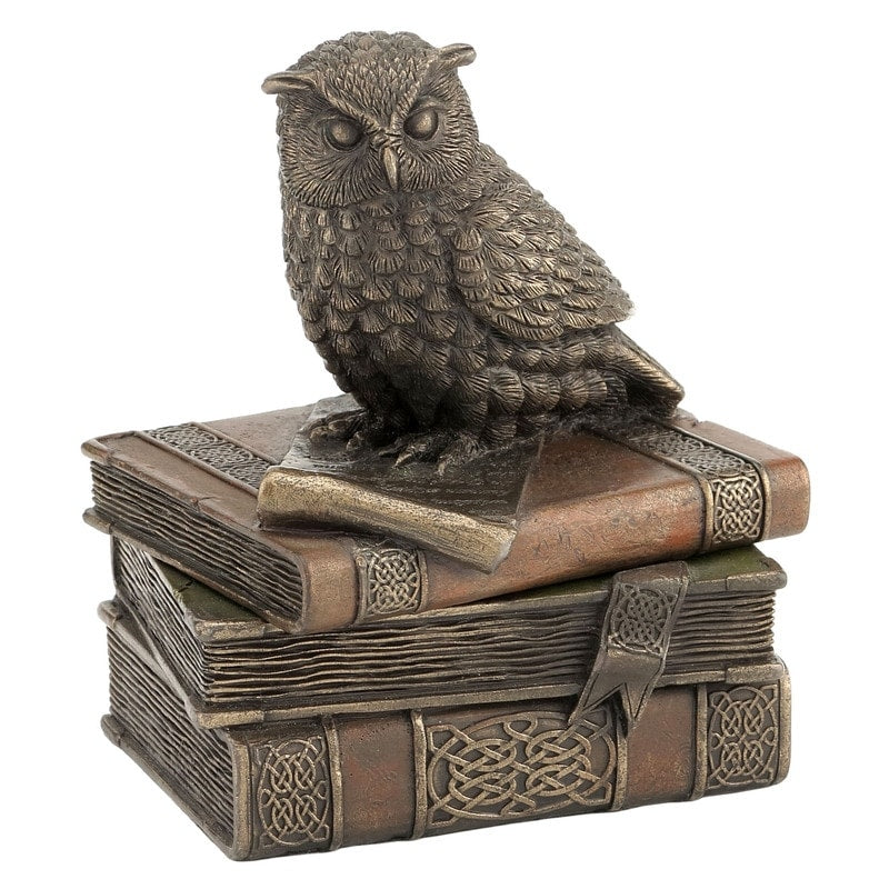 4.72 In H Owl On Books Trinket Box Poly Resin