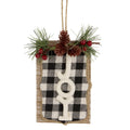 White And Black Plaid Wooden Joy Door Sign With Needles And Pine Cones Christmas Ornament 4.75