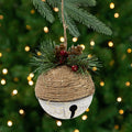 3 Rustic Jute Pine Cone And Holly Berry Jingle Bell Christmas Ornament
