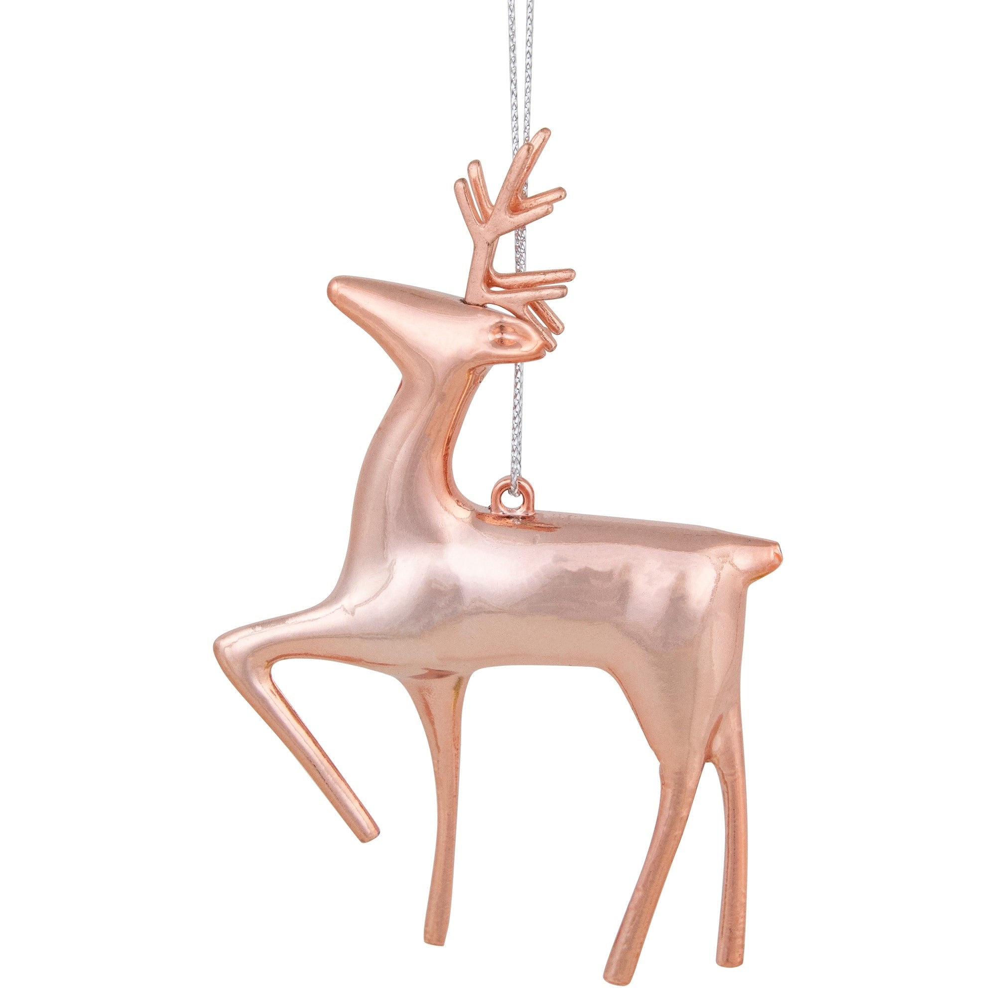 4.75 Shiny Rose Gold Metal Reindeer Christmas Tree Ornament