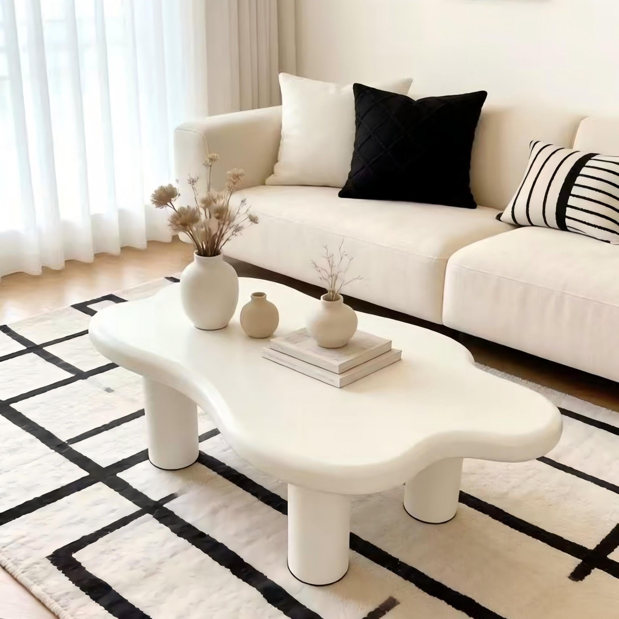 40 Inch Cloud Shaped Coffee Table With 4 Round Table Legs Suitable For Living Rooms