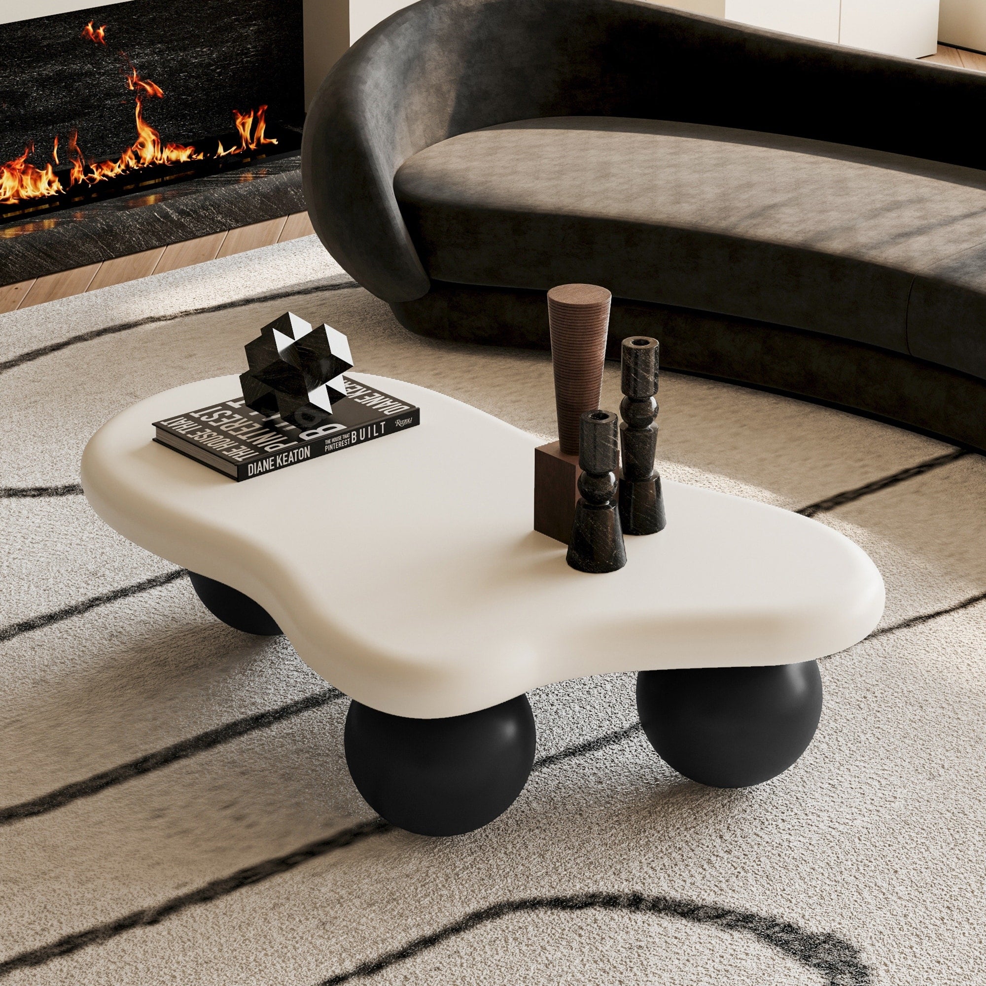 40 Inch Cloud Shaped Coffee Table With 3 Ball Legs For Living Room